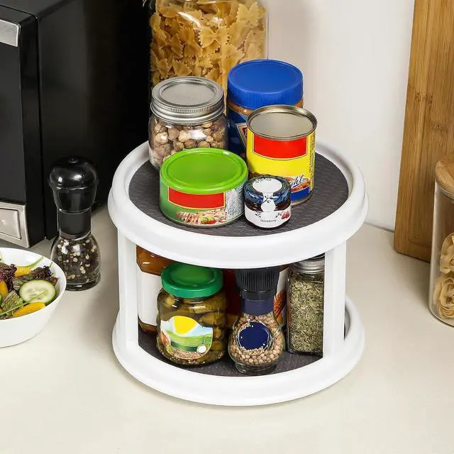 Alt view image 7 of 7 - 2 Tier 10" Turntable Lazy Susan Spice Organizer - Rotating Seasoning Rack for Pantry Cabinet Kitchen Countertop, Table Top Organizing - Multiuse Two Tier Rotating Organization Rack Spinner