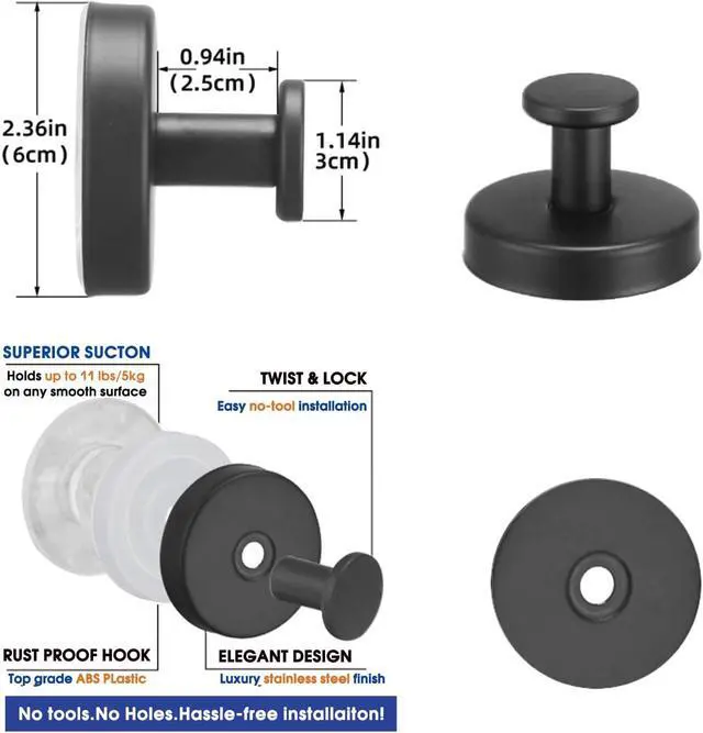 Alt view image 4 of 7 - Suction Cup Hooks, 2 Pack No-Drill Removable Wreath Hangers for Front Door, Towel Hooks for Bathroom Shower Glass Window Mirror Door