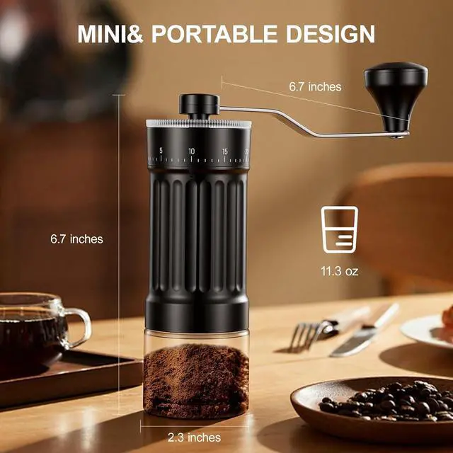 Alt view image 2 of 7 - Mini Manual Coffee Grinder with Ceramic Conical Burr, Black