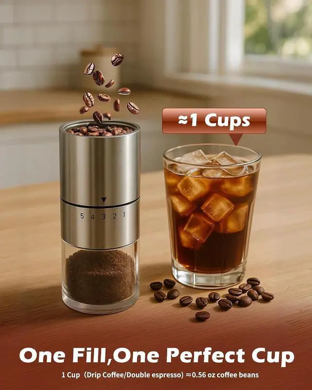 Alt view image 6 of 7 - Manual Coffee Grinder With Ceramics Burr For Espresso,French Press,5 Adjustable Settings,Hand Maker with Built-In Burr,For Home Use and Camping Travel,Coffee Bean Grinders With Hand Crank