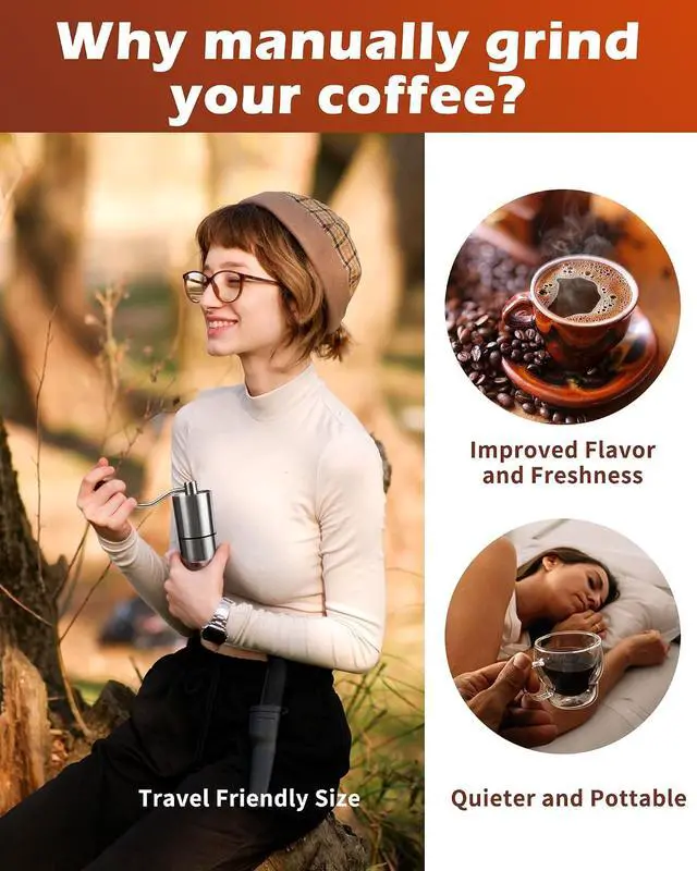 Alt view image 7 of 7 - Manual Coffee Grinder With Ceramics Burr For Espresso,French Press,5 Adjustable Settings,Hand Maker with Built-In Burr,For Home Use and Camping Travel,Coffee Bean Grinders With Hand Crank