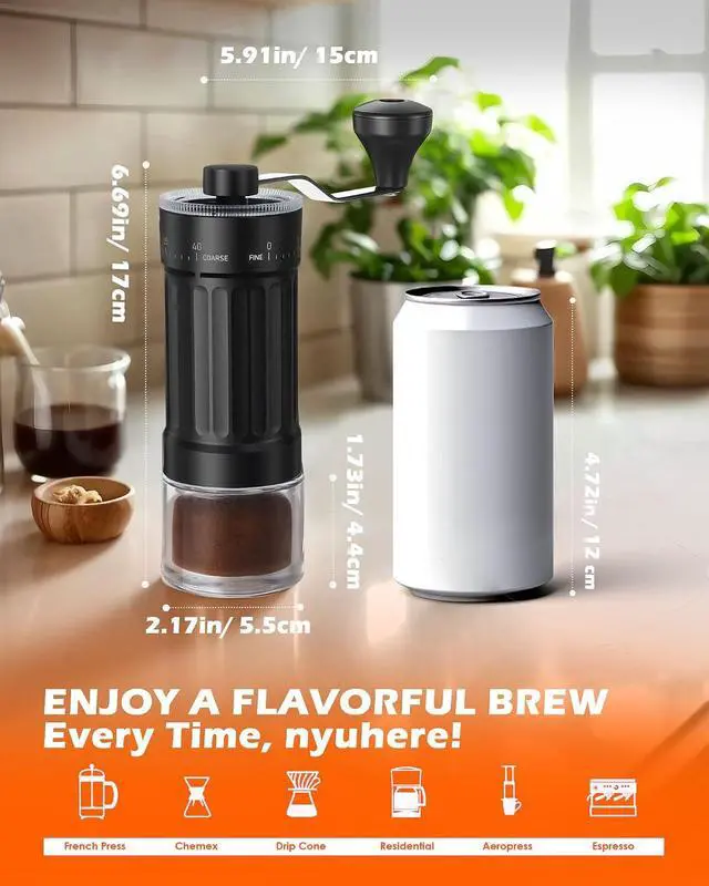 Alt view image 3 of 7 - Manual Coffee Grinder With Ceramics Burr For Espresso,French Press,40 Adjustable Settings,Portable Hand Coffee Bean Mill For Home Use and Camping Travel,Coffee Bean Grinders With Hand Crank