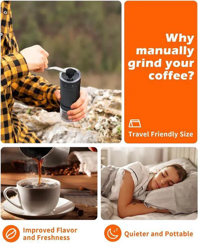Alt view image 4 of 7 - Manual Coffee Grinder With Ceramics Burr For Espresso,French Press,40 Adjustable Settings,Portable Hand Coffee Bean Mill For Home Use and Camping Travel,Coffee Bean Grinders With Hand Crank