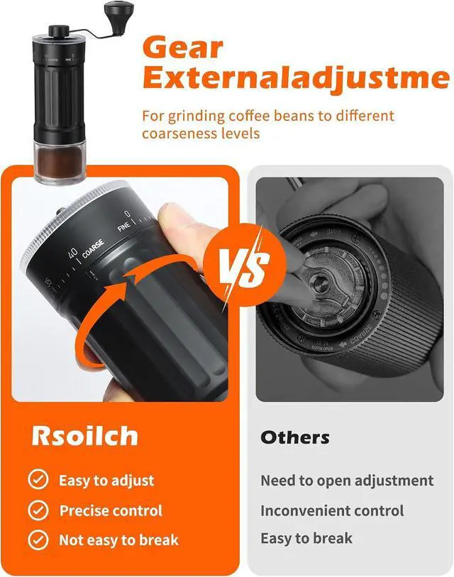 Alt view image 5 of 7 - Manual Coffee Grinder With Ceramics Burr For Espresso,French Press,40 Adjustable Settings,Portable Hand Coffee Bean Mill For Home Use and Camping Travel,Coffee Bean Grinders With Hand Crank