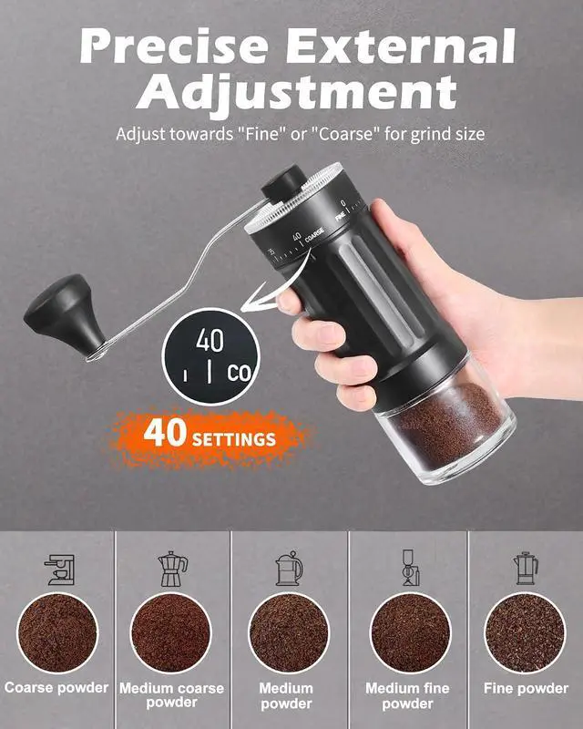 Alt view image 7 of 7 - Manual Coffee Grinder With Ceramics Burr For Espresso,French Press,40 Adjustable Settings,Portable Hand Coffee Bean Mill For Home Use and Camping Travel,Coffee Bean Grinders With Hand Crank