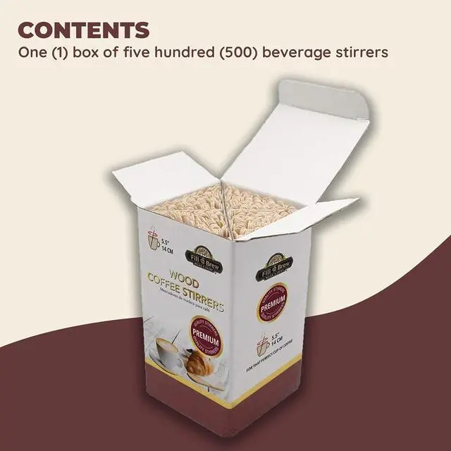 Alt view image 2 of 6 - Fill 'n Brew Wood Coffee, Tea & Beverage Stirrers (5.5" Length, 500 Count): 1 Box / 500 stir Sticks