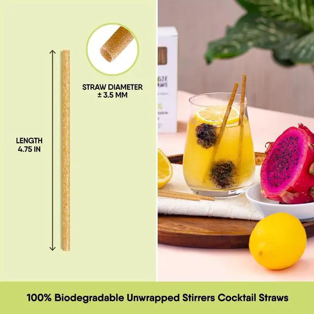 Alt view image 2 of 7 - The Veggie Straws 150 PCS of 4.75 Inches Unwrapped Biodegradable Drink Stirrers Made of Vegetable Fibers, Best Cocktail Stirrers for Drinks of All Kinds