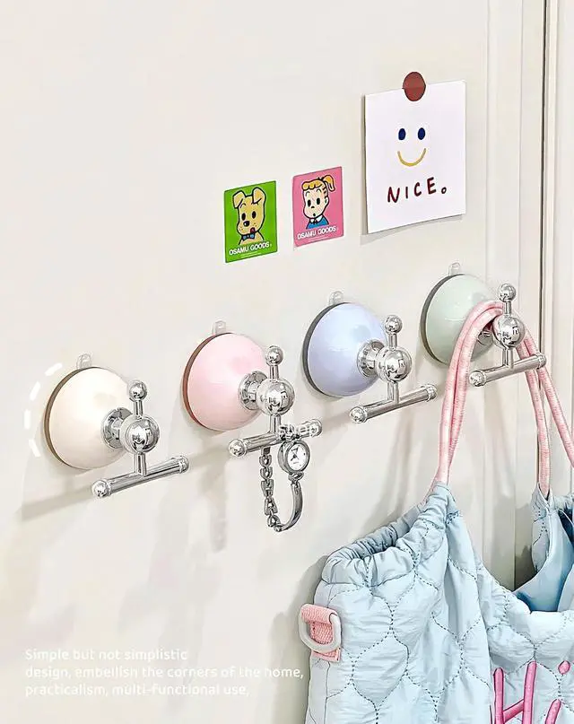 Alt view image 2 of 7 - Suction Cup Towel Hooks for Inside Shower Glass Door Window No Drill Wreath Hanger for Front Door Bathroom Loofah Holder(Pink Blue, 2 PCS)