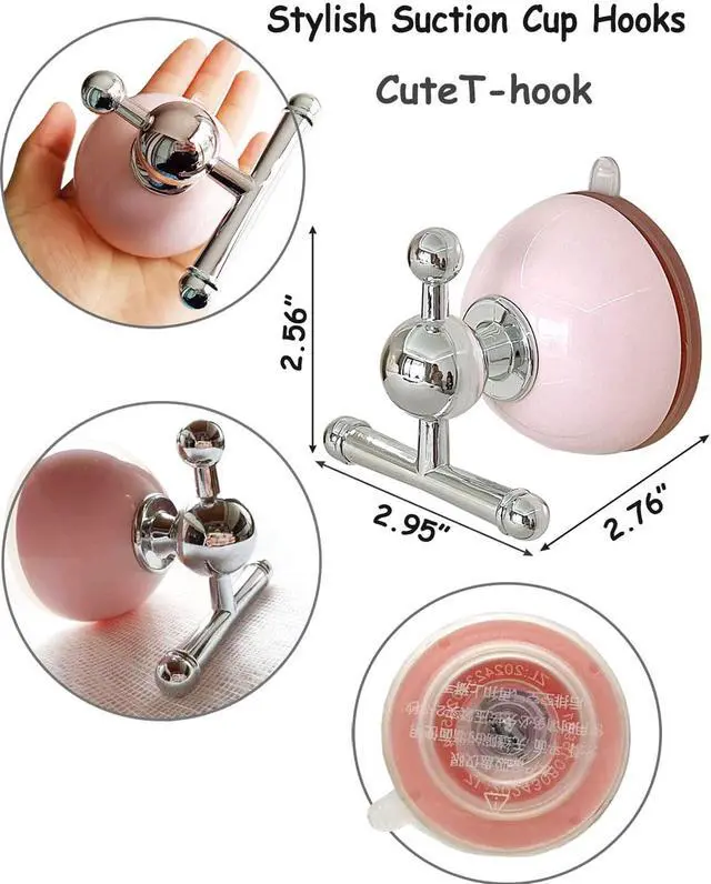 Alt view image 4 of 7 - Suction Cup Towel Hooks for Inside Shower Glass Door Window No Drill Wreath Hanger for Front Door Bathroom Loofah Holder(Pink Blue, 2 PCS)