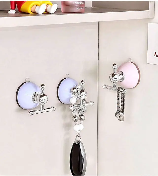 Alt view image 6 of 7 - Suction Cup Towel Hooks for Inside Shower Glass Door Window No Drill Wreath Hanger for Front Door Bathroom Loofah Holder(Pink Blue, 2 PCS)