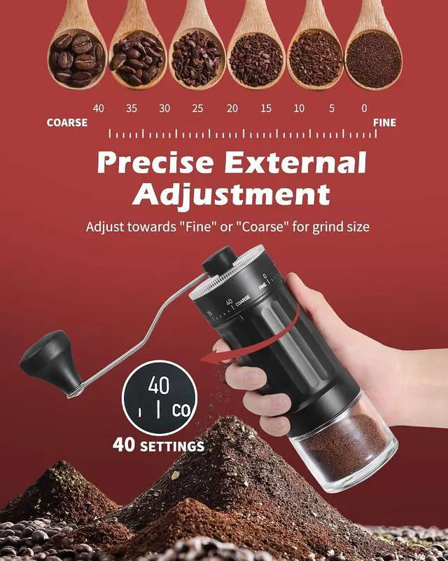 Alt view image 2 of 6 - GCCTXC Manual Coffee Grinder with Ceramic Burr Handheld Hand Crank Espresso Grinder for Coarse Drip Fine Pour Over French Press Small Portable for Travel Camping Quiet Adjustable with Grind Settings