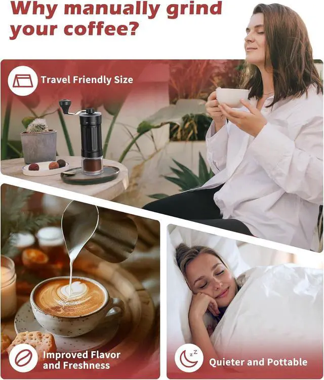 Alt view image 4 of 6 - GCCTXC Manual Coffee Grinder with Ceramic Burr Handheld Hand Crank Espresso Grinder for Coarse Drip Fine Pour Over French Press Small Portable for Travel Camping Quiet Adjustable with Grind Settings