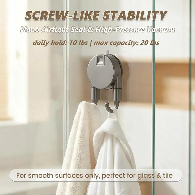 Alt view image 2 of 7 - Strong Suction Cup Hooks for Shower, Bathroom, Kitchen, Heavy Duty Hangers for Door Wreaths, Robe, loofah, Towel, Utensils, Removable Wall Hooks for Tile, Glass, Mirror (2 Pack-Gunmetal)