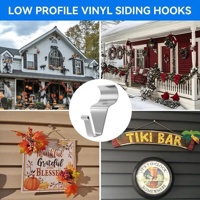 Alt view image 5 of 6 - MIUKAA Vinyl Siding Hangers Hooks (8 Pack), Sturdy No Hole Hooks for Hanging Outdoor, Clips to Hang String Lights & Decorations, Garland Wreath Hanger