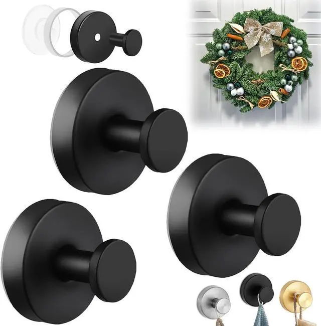 Main image of Wreath Hangers for Front Door, Garland Hanger for Door Frame, 2025 Upgraded Suction Cup Hooks for Shower, Heavy Duty Wreath Hanger Holder for Front Door Window Shower Wall (Black*3)