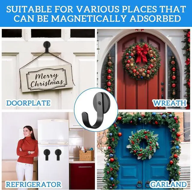 Alt view image 6 of 7 - Magnetic Hooks,2 Pack 22LB Heavy Duty Magnet Wreath Hanger,Steel-Tube Base,No-Drill Door Wreath Hanger for Metal Doors/Walls, Cabin Door Hook