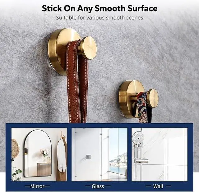 Alt view image 5 of 7 - Suction Cup Hooks for Wreaths on Glass, No-Drill Suction Cup Hooks Wreath Hangers for Front Doors, Metal Towel Hooks for Showers Bathrooms Mirrors (2-Pack,Gold)
