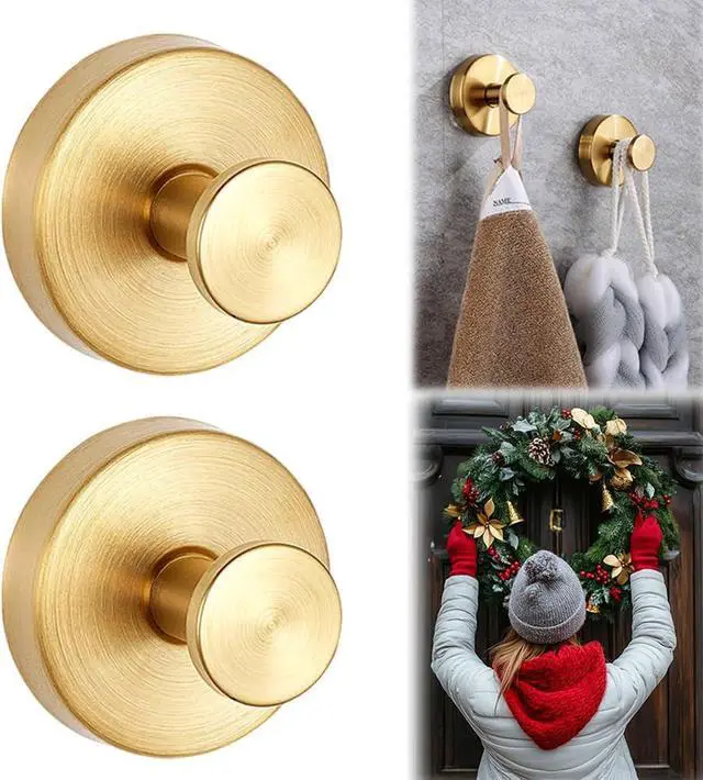 Main image of Suction Cup Hooks for Wreaths on Glass, No-Drill Suction Cup Hooks Wreath Hangers for Front Doors, Metal Towel Hooks for Showers Bathrooms Mirrors (2-Pack,Gold)