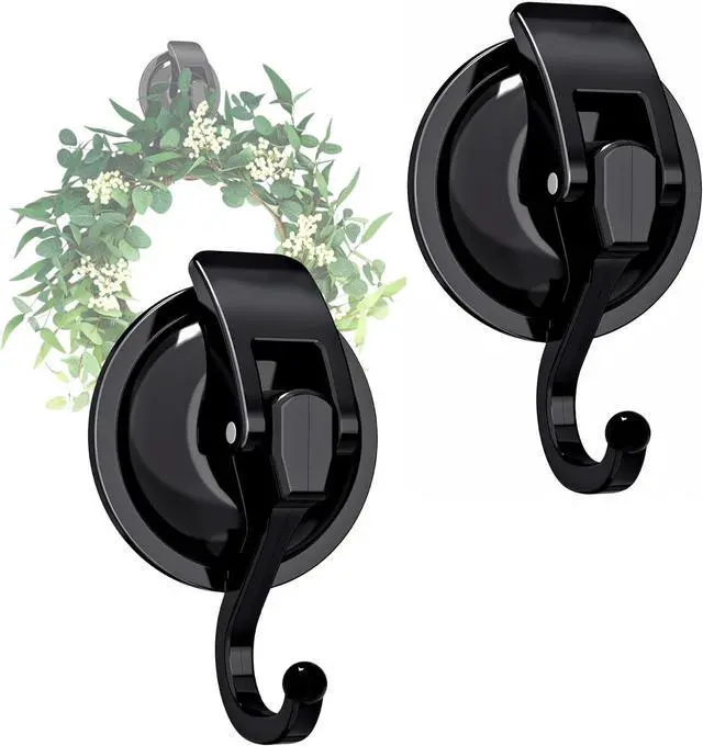 Main image of Heavy Duty Suction Cup Hooks Reusable Wreath Hanger 2Pack Black