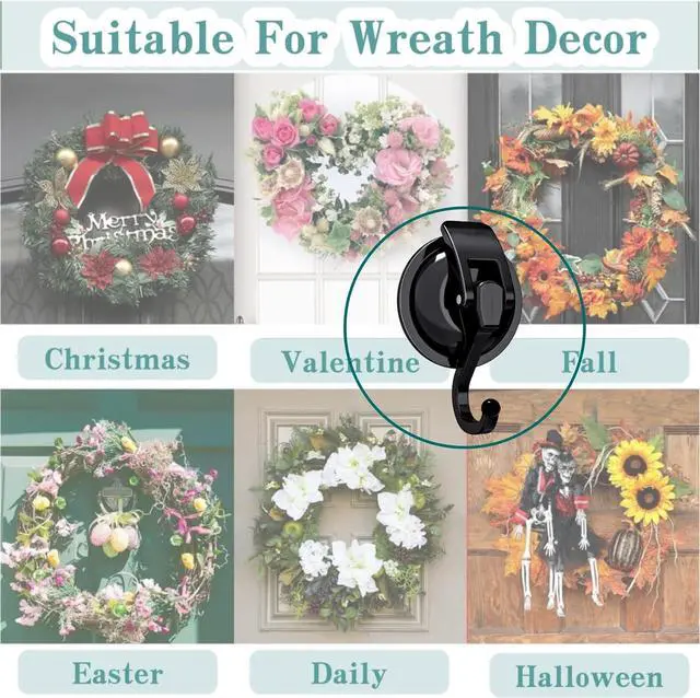 Alt view image 3 of 7 - Heavy Duty Suction Cup Hooks Reusable Wreath Hanger 2Pack Black