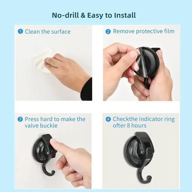 Alt view image 6 of 7 - Heavy Duty Suction Cup Hooks Reusable Wreath Hanger 2Pack Black