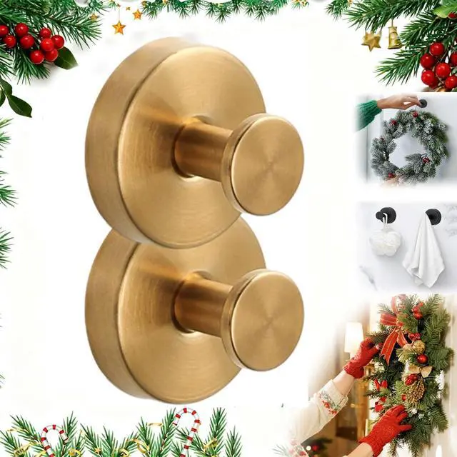 Main image of Suction Cup Hooks for Wreaths on Glass, No-Drill Suction Cup Hooks, Wreath Hangers for Front Doors, Reusable Metal Towel Hooks for Showers Bathrooms Mirrors (Gold*2)