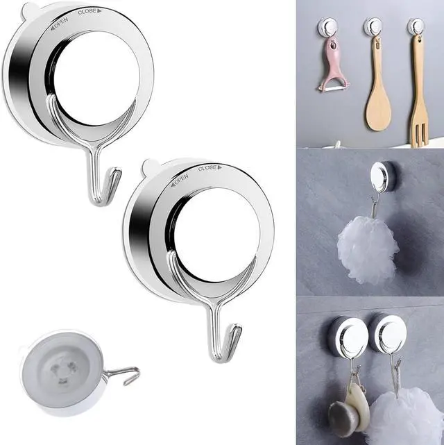 Main image of Suction Cup Hooks - Chrome Twist Suction Hangers with Metal Hooks, Heavy Duty, Removable & Reusable for Kitchen, Bathroom, Shower, Glass & Wreaths - 2 Pcs