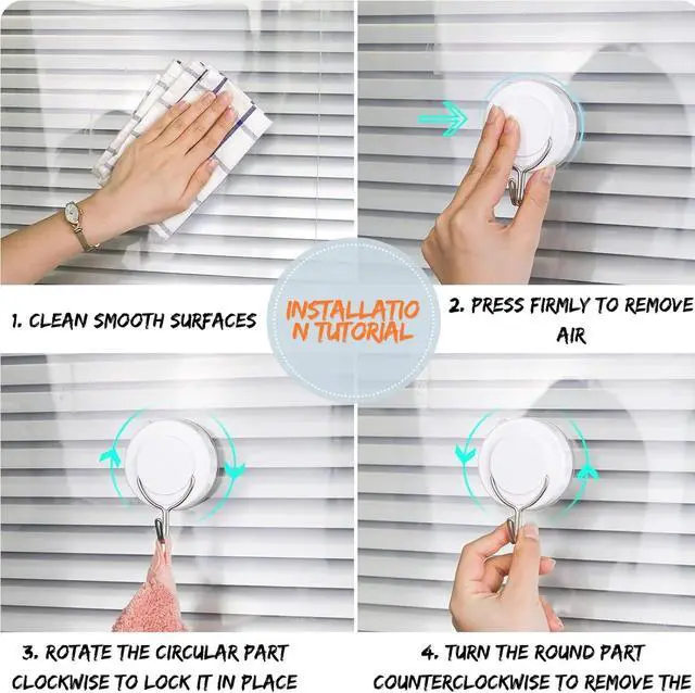Alt view image 5 of 7 - Suction Cup Hooks - Chrome Twist Suction Hangers with Metal Hooks, Heavy Duty, Removable & Reusable for Kitchen, Bathroom, Shower, Glass & Wreaths - 2 Pcs