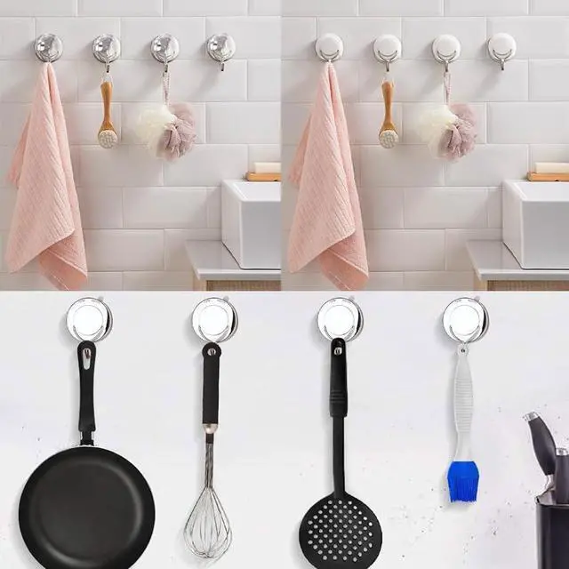 Alt view image 3 of 7 - Suction Cup Hooks - Chrome Twist Suction Hangers with Metal Hooks, Heavy Duty, Removable & Reusable for Kitchen, Bathroom, Shower, Glass & Wreaths - 2 Pcs