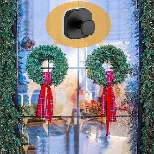 Alt view image 2 of 7 - Suction Cup Hooks for Wreaths on Glass Door, 2 Pack Black Hooks for Bathroom Hanging Towels and Robes Strong Rustproof Removable Suction Hooks for Shower, Kitchen, Mirror