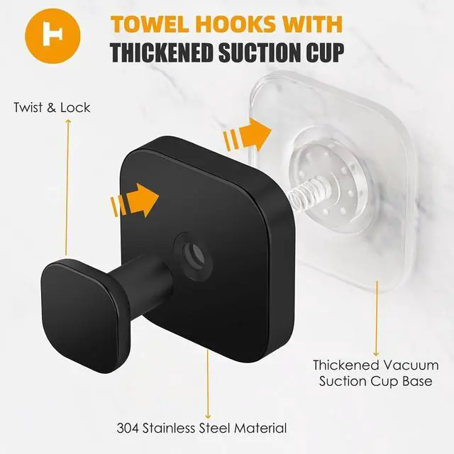 Alt view image 4 of 7 - Suction Cup Hooks for Wreaths on Glass Door, 2 Pack Black Hooks for Bathroom Hanging Towels and Robes Strong Rustproof Removable Suction Hooks for Shower, Kitchen, Mirror