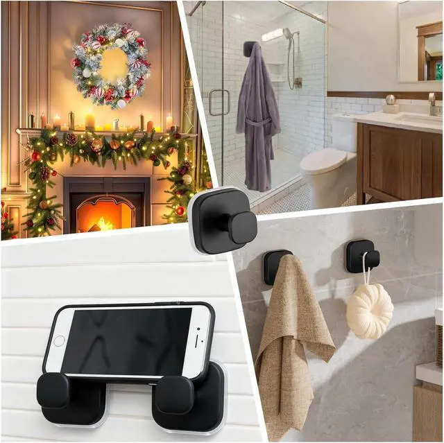 Alt view image 5 of 7 - Suction Cup Hooks for Wreaths on Glass Door, 2 Pack Black Hooks for Bathroom Hanging Towels and Robes Strong Rustproof Removable Suction Hooks for Shower, Kitchen, Mirror