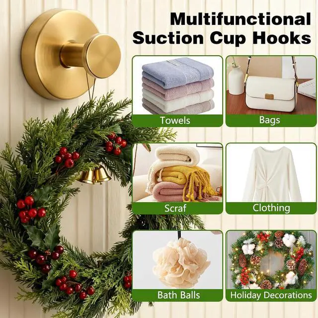 Alt view image 3 of 7 - Suction Cup Hooks for Wreaths, 2025 New No-Drill Wreath Hangers Strong Hold No Drill Hangers for Bathroom for Front Doors, Functional Metal Towel Hooks for Showers & Bathroom Mirrors (2, Silver)