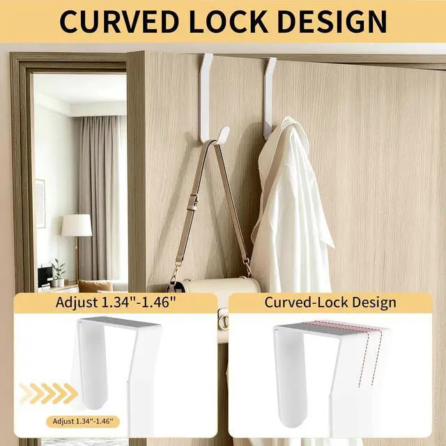 Alt view image 3 of 7 - Over the Door Hooks, Curved Design Locks Wider & Longer, White