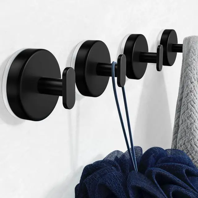 Main image of pickpiff Suction Cup Hooks for Shower: 15 LB Strong Wall Hanger for Bathroom, Front Door, Glass, Window, RV, Holder for Towel, Christmas Wreath, Coat, Loofah, Waterproof & Reusable, Matt Black 4 Pack