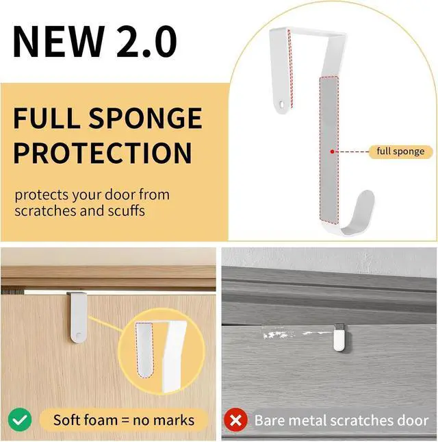Alt view image 6 of 7 - Over the Door Hooks, Curved Design Locks Wider & Longer, White