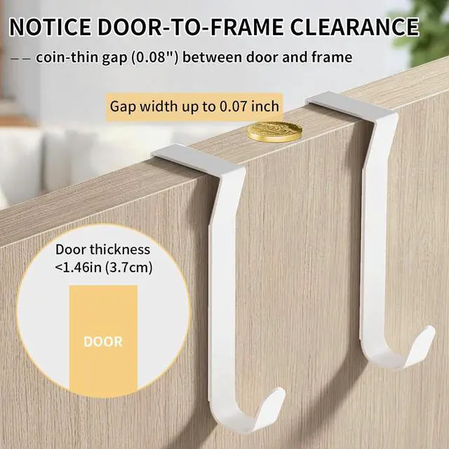 Alt view image 7 of 7 - Over the Door Hooks, Curved Design Locks Wider & Longer, White
