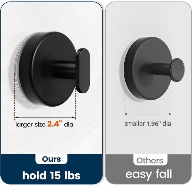 Alt view image 2 of 7 - pickpiff Suction Cup Hooks for Shower: 15 LB Strong Wall Hanger for Bathroom, Front Door, Glass, Window, RV, Holder for Towel, Christmas Wreath, Coat, Loofah, Waterproof & Reusable, Matt Black 4 Pack