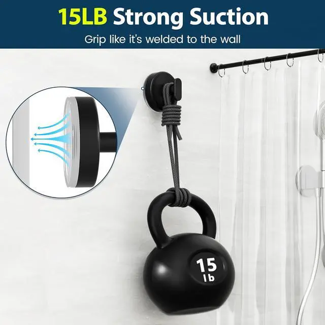 Alt view image 4 of 7 - pickpiff Suction Cup Hooks for Shower: 15 LB Strong Wall Hanger for Bathroom, Front Door, Glass, Window, RV, Holder for Towel, Christmas Wreath, Coat, Loofah, Waterproof & Reusable, Matt Black 4 Pack