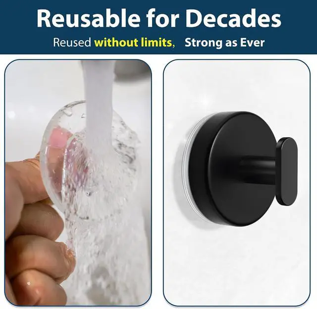 Alt view image 6 of 7 - pickpiff Suction Cup Hooks for Shower: 15 LB Strong Wall Hanger for Bathroom, Front Door, Glass, Window, RV, Holder for Towel, Christmas Wreath, Coat, Loofah, Waterproof & Reusable, Matt Black 4 Pack