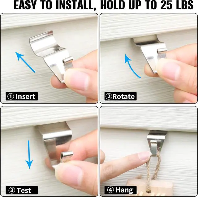 Alt view image 3 of 6 - Aminigram 24-Pack Vinyl Siding Hooks Hanger, Heavy Duty Stainless Steel Vinyl Siding Clips, No-Hole Needed Front Porch Decor, Siding Hooks for Hanging OutdoorChristmas Wreath Hangers for Front Door