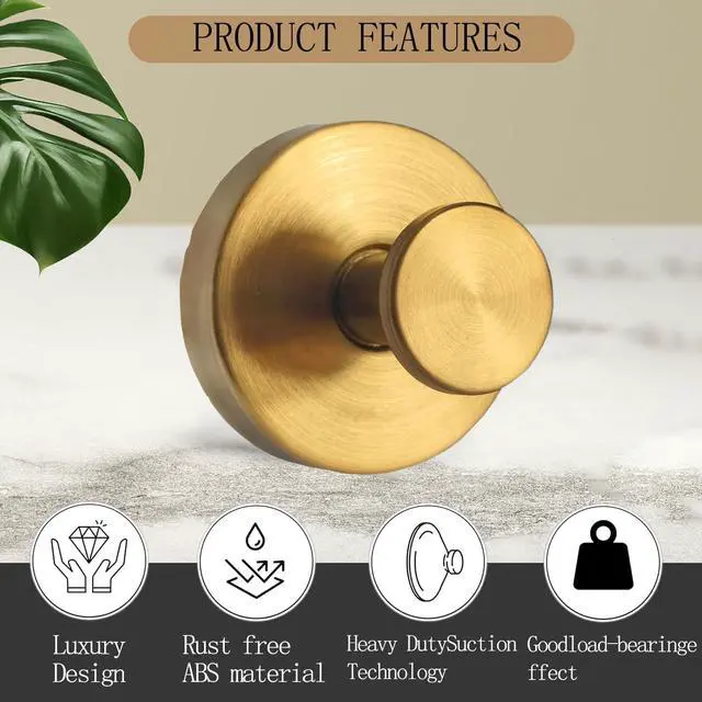 Alt view image 3 of 7 - 4Pcs New Model No-Drill Suction Cup Hooks, Wreath Hangers for Front Door, Wreath Hangers for Front Doors, Removable Hooks, Towel Hooks (Gold)