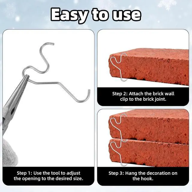 Alt view image 5 of 7 - 30 Pcs Stainless Steel Brick Hook Clips, Adjustable Brick Hangers No Drill Heavy Duty Wall Clips Clamp for Outdoor Indoors Garland Hanging Wreaths Lights & Decorations