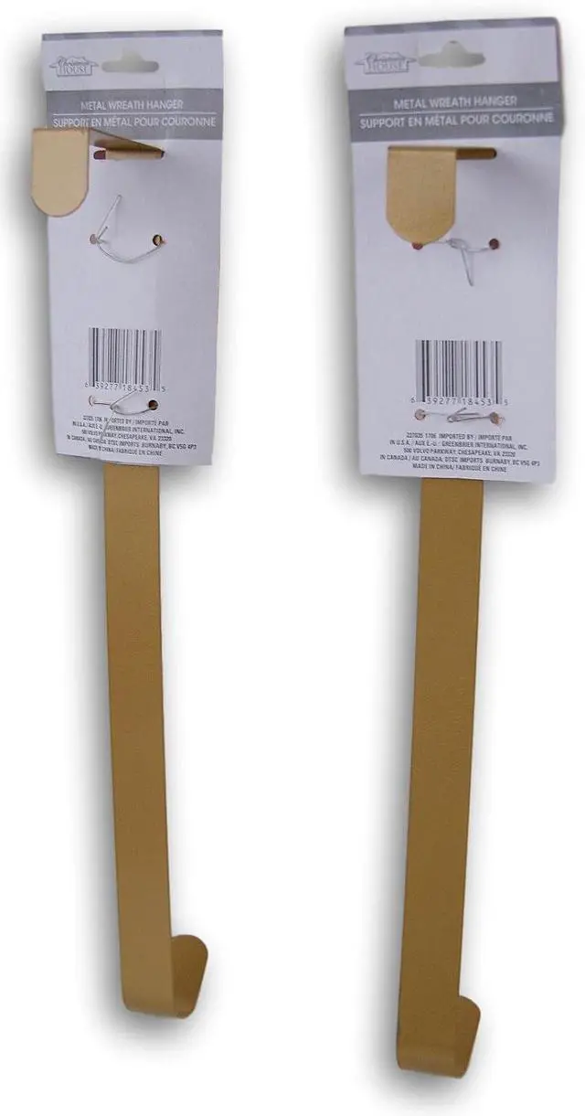 Alt view image 2 of 2 - Gold Colored Christmas Wreath Over-the-Door Hanging Hook Set - 2 Count