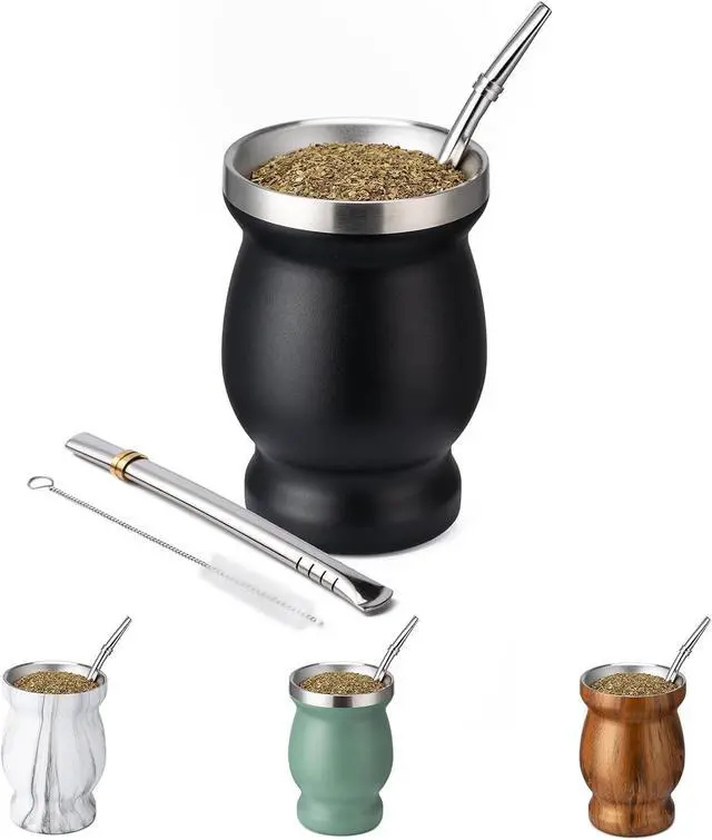 Main image of Husfunov 8oz Yerba Mate Cup, 304 Stainless Steel Double-Wall Mate Cup