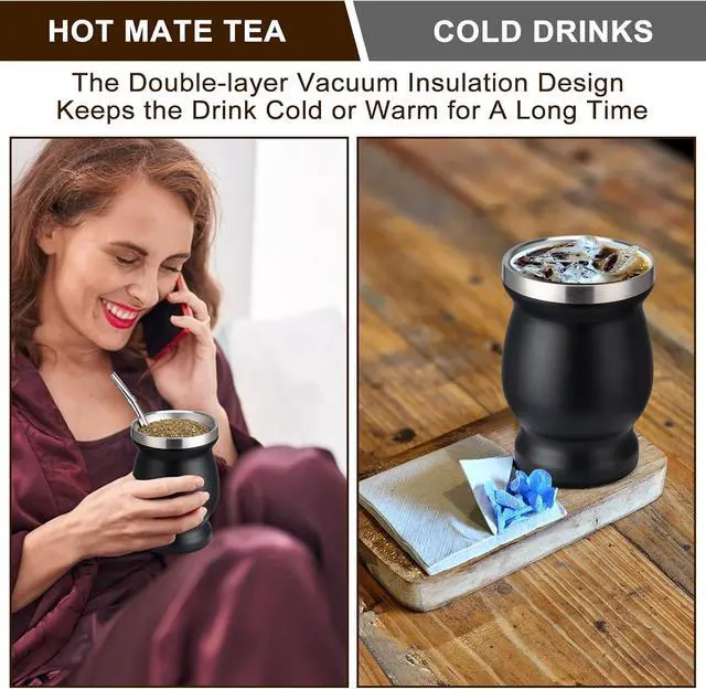 Alt view image 4 of 6 - Husfunov 8oz Yerba Mate Cup, 304 Stainless Steel Double-Wall Mate Cup