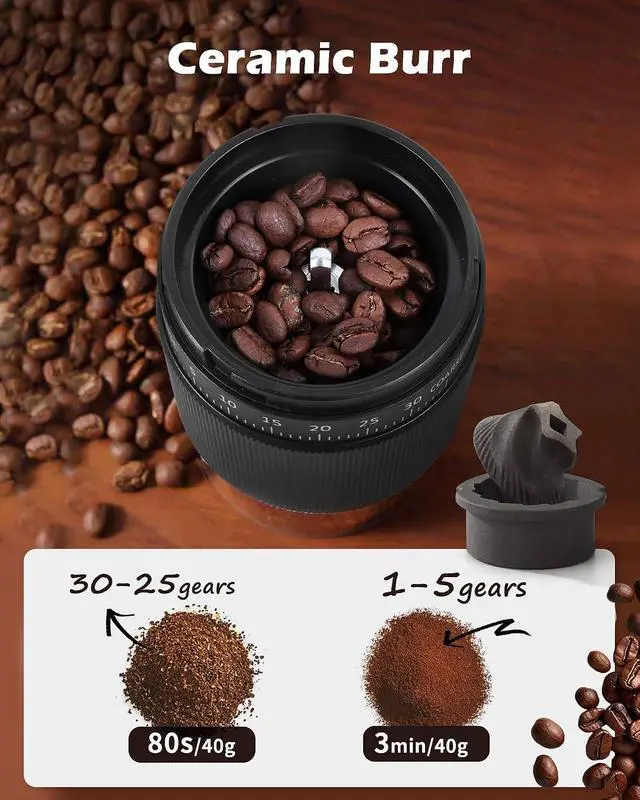 Alt view image 5 of 6 - Manual Coffee Grinder with Ceramic Burr, 40g Capacity,35 Adjustable Settings,Portable Hand Mill for Espresso, French Press, Drip,Pour Over,Cold Brew,Compact and Quiet for Home Use