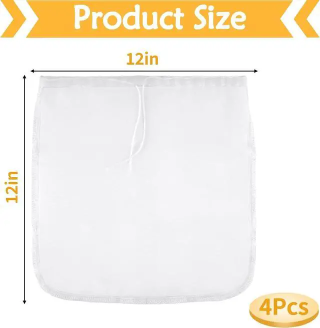 Alt view image 2 of 7 - XL 4 Pcs 12" x 12" Nut Milk Bag Reusable, Cheese Cloth Bags for Straining