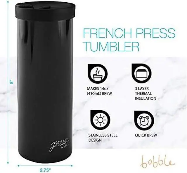 Alt view image 2 of 5 - bobble French Coffee Press Triple Wall Insulated Travel Mug 14 oz Black