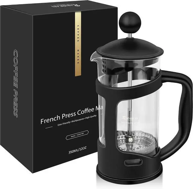 Main image of RAINBEAN Mini French Press Coffee Maker, 1 Cup, 12oz, Maximum Flavor Brewer with Stainless Steel Filter, 350ml - Small